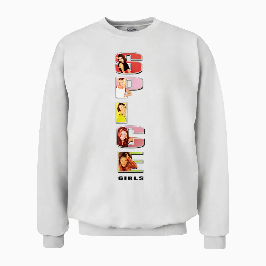 Official Spice Girls Stacked T-Shirt Logo, White Unisex Sweatshirt in White