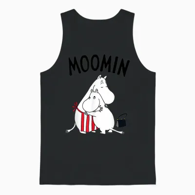Moomin Moominmamma Moomintroll Hugging T-Shirt, White Unisex Tank Top - Black