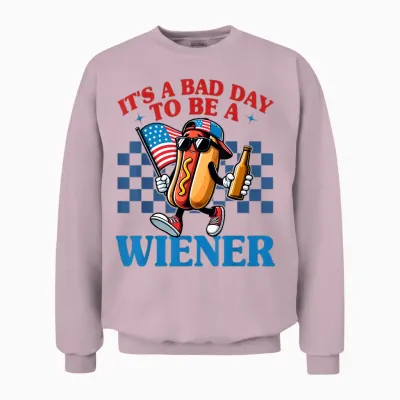 Retro Funny Its a Bad Day to Be a Wiener Hot Dog 4th of July Unisex Sweatshirt - Light Pink