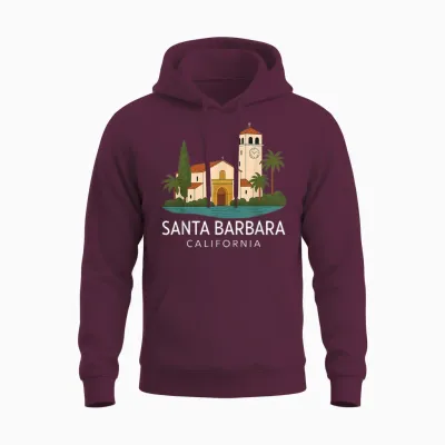 Santa Barbara Beach Retro California Surf Isla Vista Mission Unisex Hoodie - Maroon