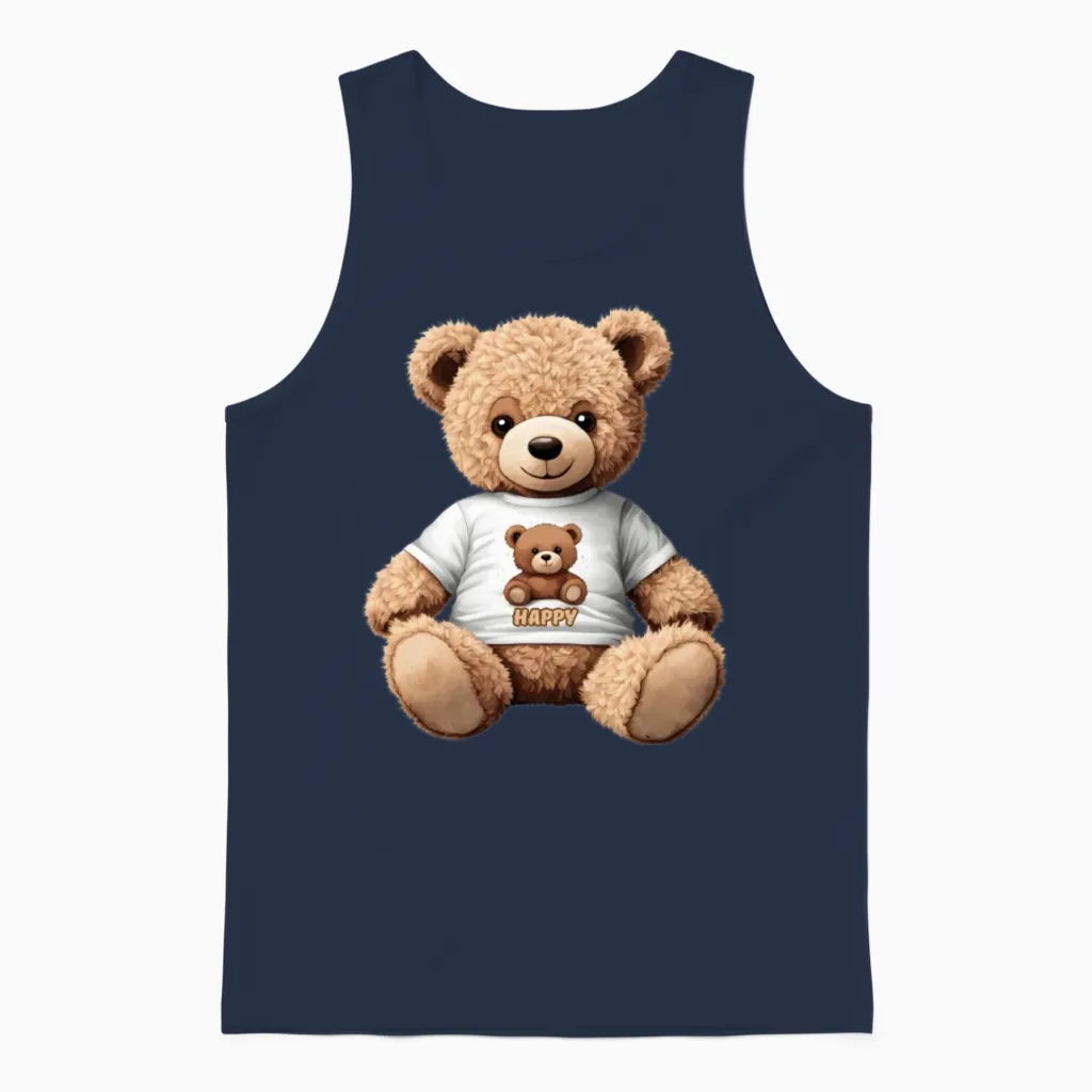 'happy' Teddy Bear Gd Wildlife Unisex Tank Top in Navy