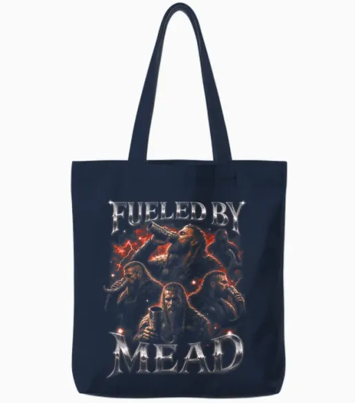 Alimenté Par Mead Viking Warrior Bootleg Funny Tote Bags - Navy