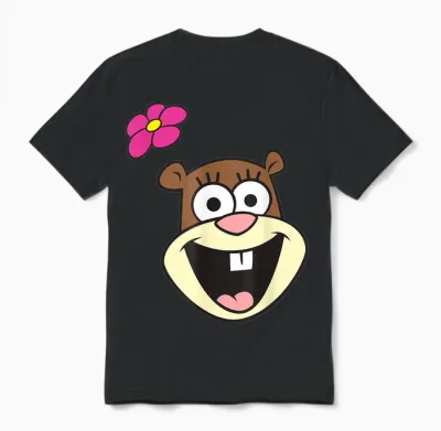 Spongebob Squarepants Cheerful Sandy Cheeks Big Face T-Shirt, Gray Unisex T-Shirt - Black