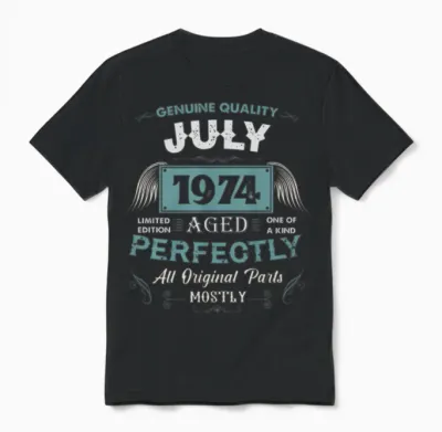 July 1974 Vintage Birthday Present Unisex T-Shirt - Black