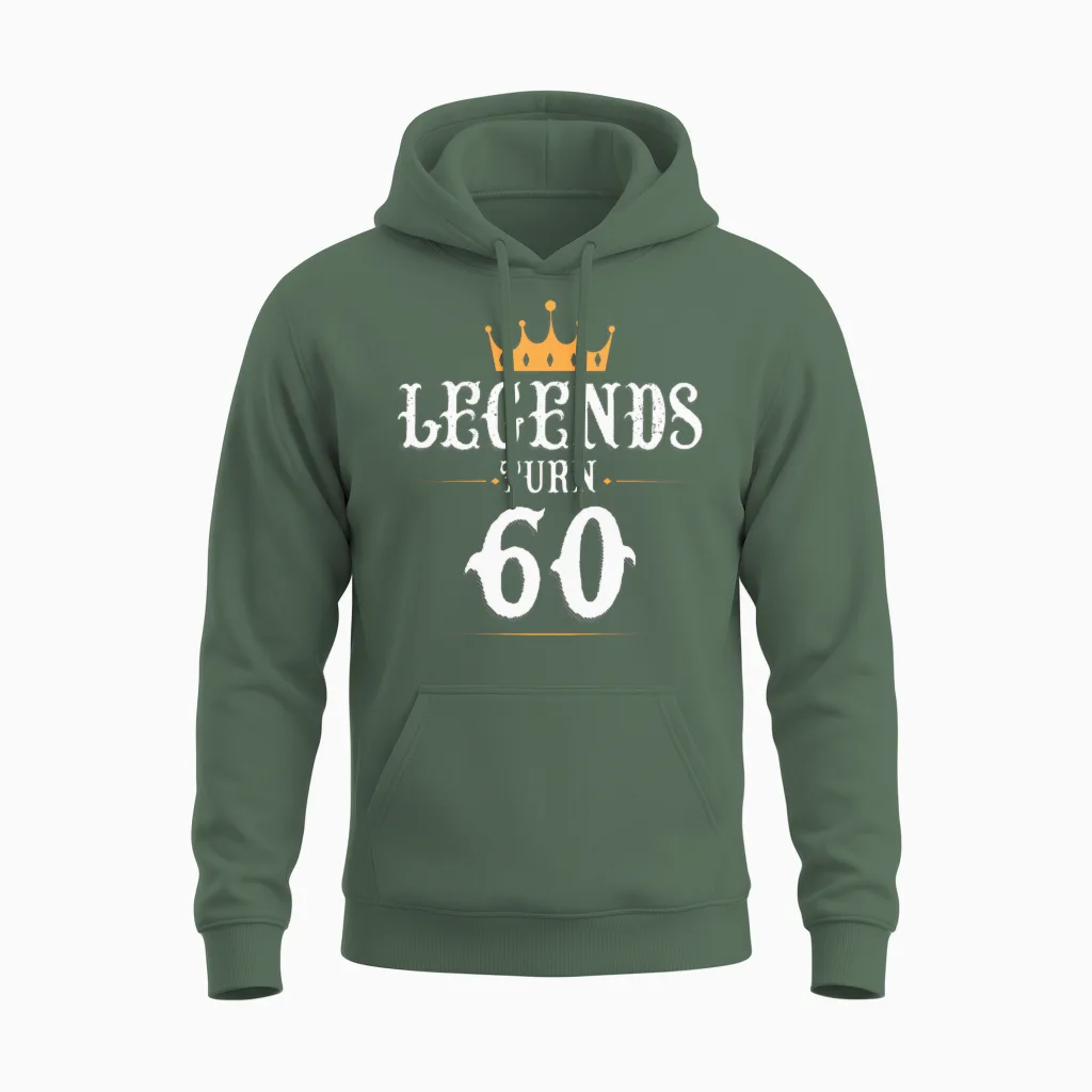 Legends Turn 60, 60th Birthday Unisex Hoodie in Military Green