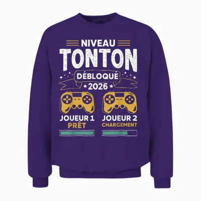 Tonton Gamer Unlocked in 2026 - Pregnancy Announcement 1st Unisex Sweatshirt - Purple