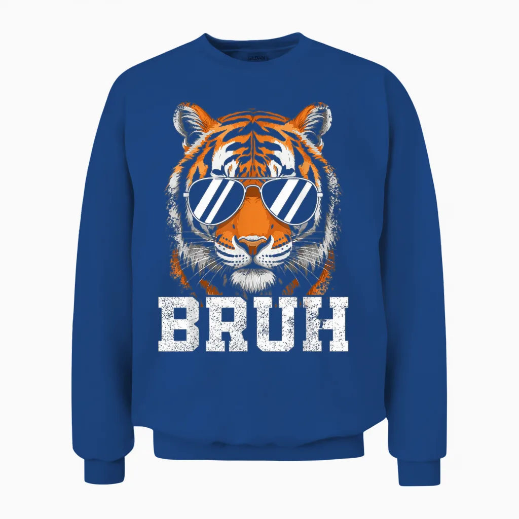 Bruh Tiger Graphic Tee Men Toddler Boys Animal Kids Tiger Unisex Sweatshirt in Royal