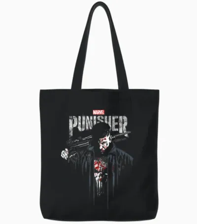 Marvel : the Punisher, Frank Castle, Justice T-Shirt, Black, S Tote Bags - Black
