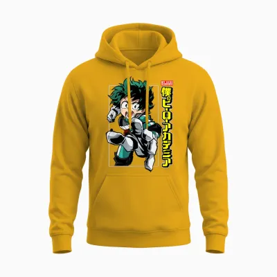 My Hero Academia Deku Action Pose with Kanji Anime Unisex Hoodie - Gold