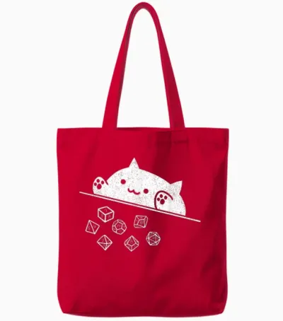 Niedliche Katze Gamer Rpg Spiel Regenbogen Würfel Nerdy Männer Frauen Kinder Tote Bags - Red