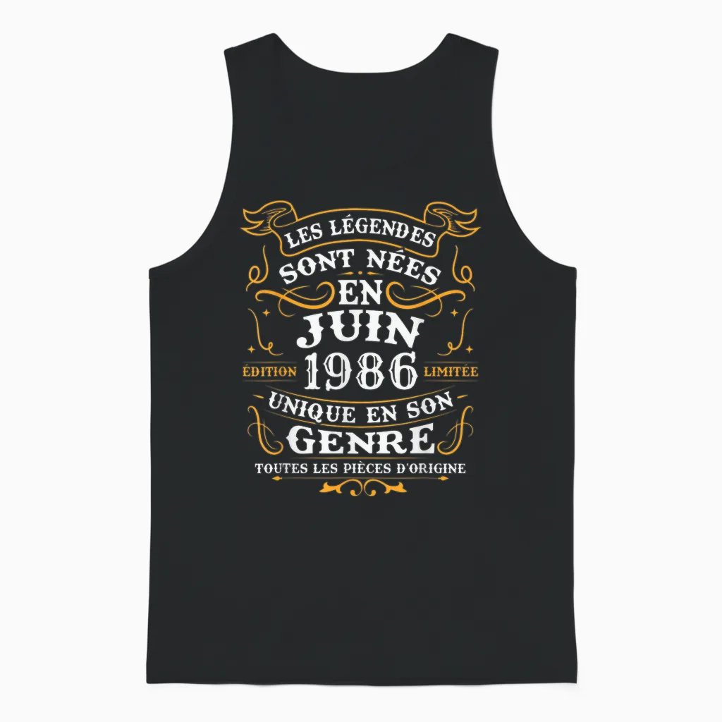 Vintage Cadeau D'anniversaire 40 Ans Nés En Juin 1986 Unisex Tank Top in Black
