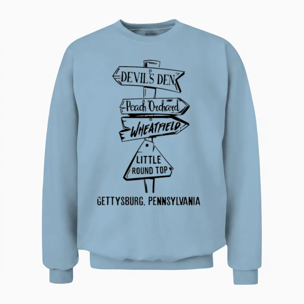 Gettysburg Civil War Landmarks Unisex Sweatshirt in Light Blue