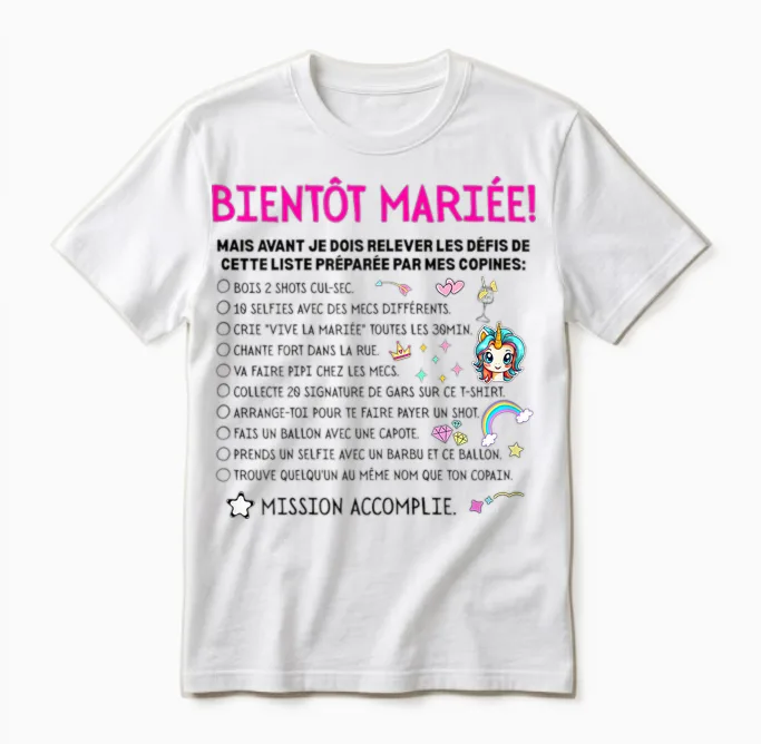 Evjf Liste Jeux Drôle Enterrement De Vie De Jeune Fille Unisex T-Shirt in White
