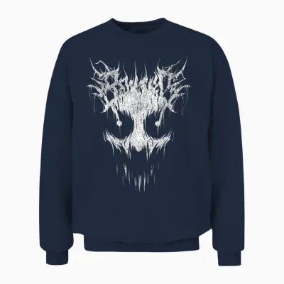 Sei Nett Black Death Metal Schrift Creepy Ghost Face Metalhead Unisex Sweatshirt - Navy