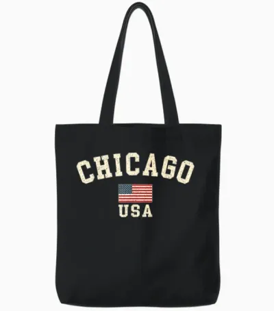 Vintage Chicago Usa Flag Illinois Souvenir Retro Tote Bags - Black