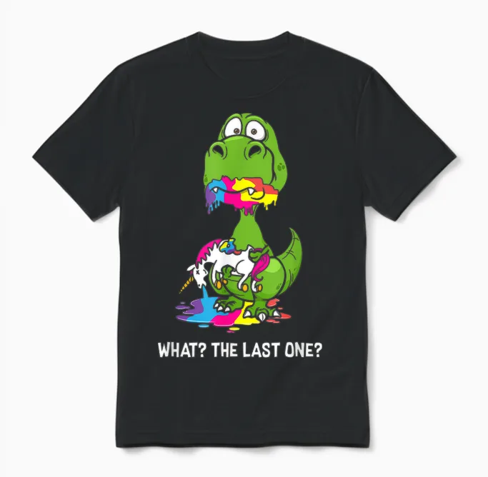 The Last Unicorn Cute Dino What? Dino Eating Unicorn Unisex T-Shirt in Black