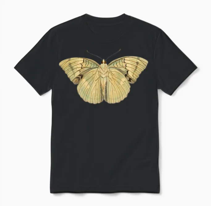 Butterfly Vintage Retro Illustration Unisex T-Shirt - Black