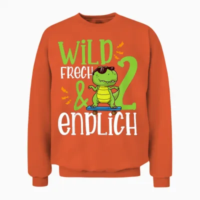 Children's T-Shirt Wild Frech & Finally 2 Second Birthday, Black Unisex Sweatshirt - Orange