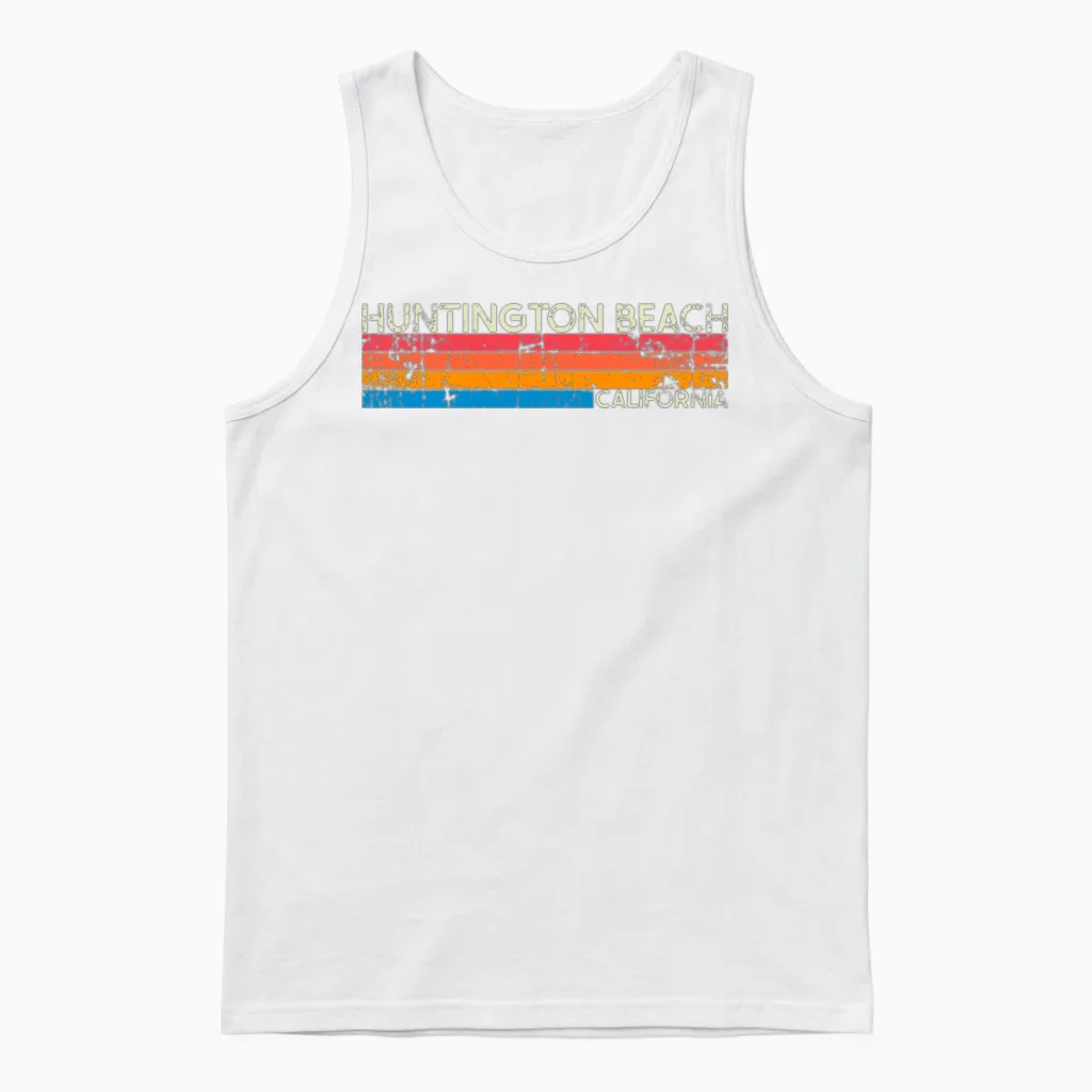 Vintage Retro Huntington Beach Unisex Tank Top - White
