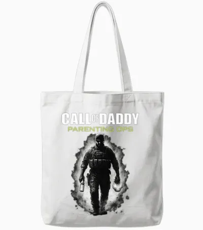 Call of Daddy Parenting Ops - Father's Day Great Dad Joke T-Shirt, Black, S Tote Bags - White