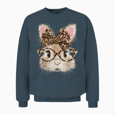 Funny Bunny Face Glasses Bandana Leopard Rabbit Happy Easter Unisex Sweatshirt - Dark Heather