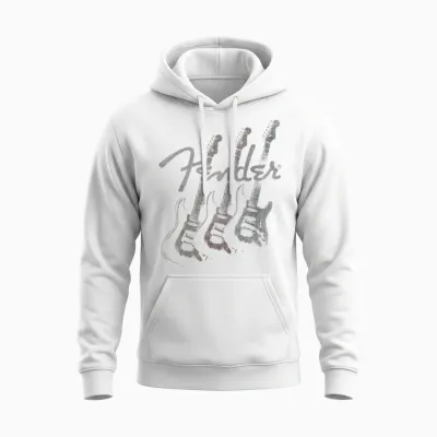 Fender Stacked Guitar Faded Logo Unisex Hoodie - White
