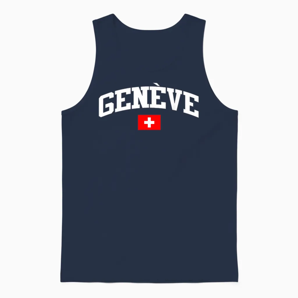 Flag Switzerland Geneva Country Switzerland Present Unisex Tank Top in Navy