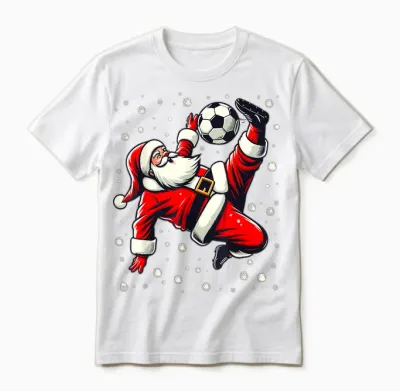 Santa Plays Soccer Bicycle Kick, Christmas Women Men Unisex T-Shirt - White