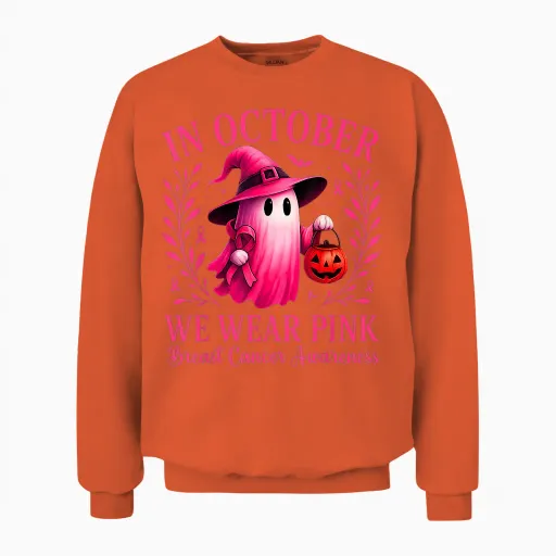 Breast Cancer Women Halloween in October We Wear Pink Unisex Sweatshirt - Orange
