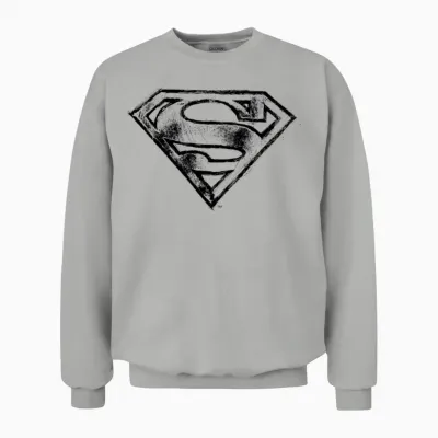 Superman S-Shield Logo Black and White Unisex Sweatshirt - Ash