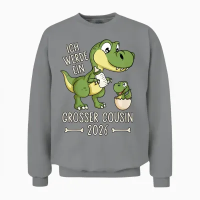Children's Dinosaur Baby Dino I Will Be a Big Cousin 2026 T-Shirt, Black, S Unisex Sweatshirt - Sport Grey