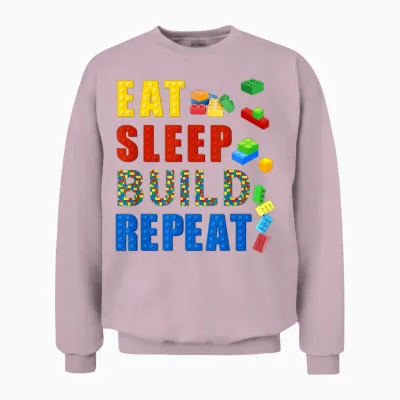 Eat Sleep Build Repeat Building Bricks Blocks Master Builder Unisex Sweatshirt - Light Pink