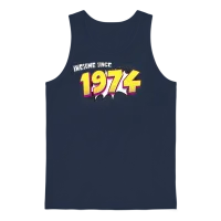 Retro 49th Birthday in Pop Art Comic Book Style Unisex Tank Top - Navy – 1
