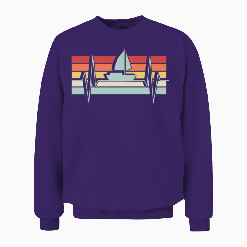 Sailing Heartbeat Retro Unisex Sweatshirt in Purple