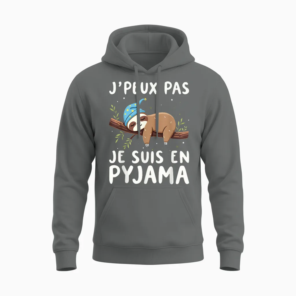 J'peux Pas Je Suis En Pyjama, Nightshirt, Sleep T-Shirt, Black, S Unisex Hoodie in Graphite Heather