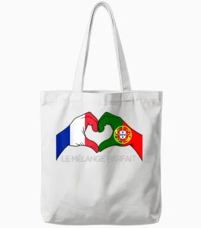 France and Portugal French Portuguese Le Mélange Parfait Coeur T-Shirt, Black, S Tote Bags - White
