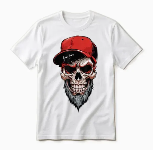 Skull Bearded Beard Skull Gift T-Shirt, Black, S Unisex T-Shirt - White