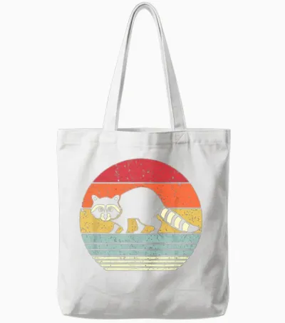 Raccoon Shirt. Retro Style Tote Bags - White