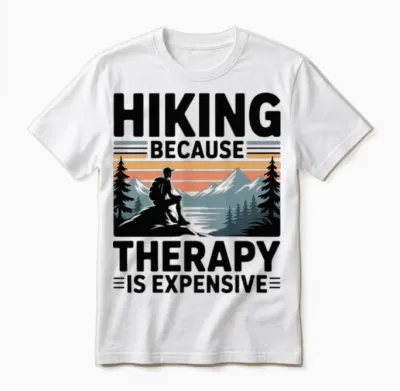 Hiking Therapy Sunset Scene Unisex T-Shirt - White