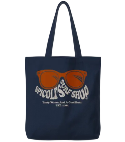Spicoli's Surf Shop T-Shirt - Retro Beach Vibes Tote Bags - Navy