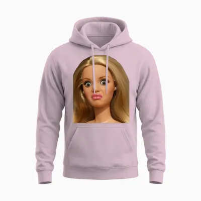 Funny Doll Face Disgusted Meme Unisex Hoodie - Light Pink