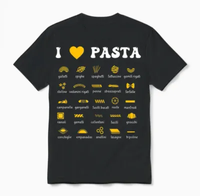 Pasta Varieties Spaghetti Noodles Italy Gift Pasta T-Shirt, Black, S Unisex T-Shirt - Black