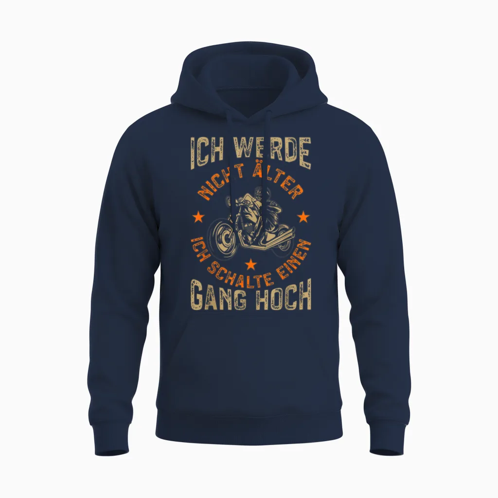 Men's Motorcycle T-Shirt Ich Werde Nicht Alter Motorcycle Rider Funny Biker T-Shirt, Black Unisex Hoodie in Navy