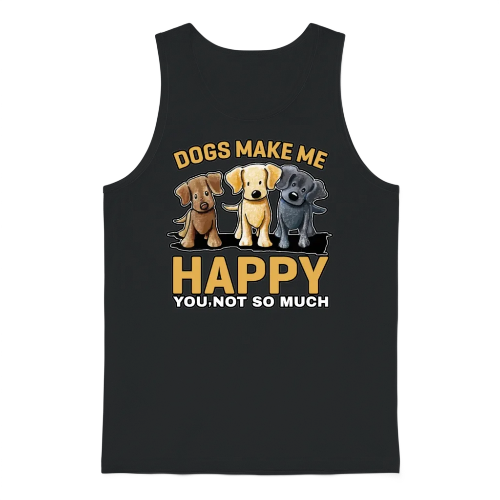 Dogs Make Me Happy Black Yellow and Brown Dog Unisex Tank Top - Black