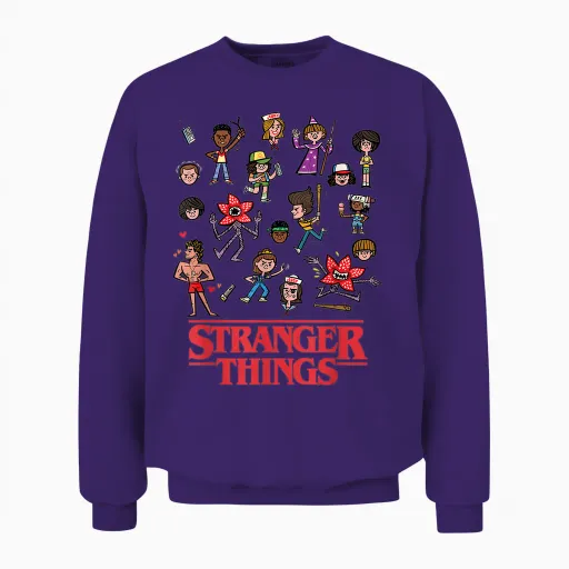 Children's Stranger Things Cartoon Characters Unisex Sweatshirt - Purple