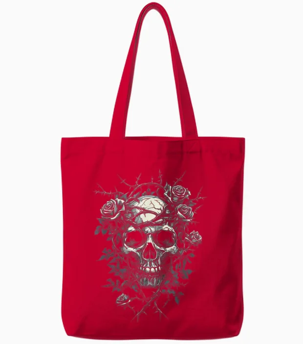 Totenkopf Mit Rosen Und Dornen - Gothic Tote Bags in Red