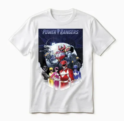 Power Rangers Fade Portrait Megazord Poster T-Shirt, Black, S Unisex T-Shirt - White