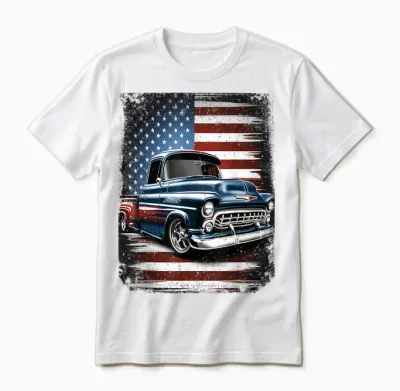 Classic Old Pickup Truck American Flag 4th of July Patriotic Unisex T-Shirt - White