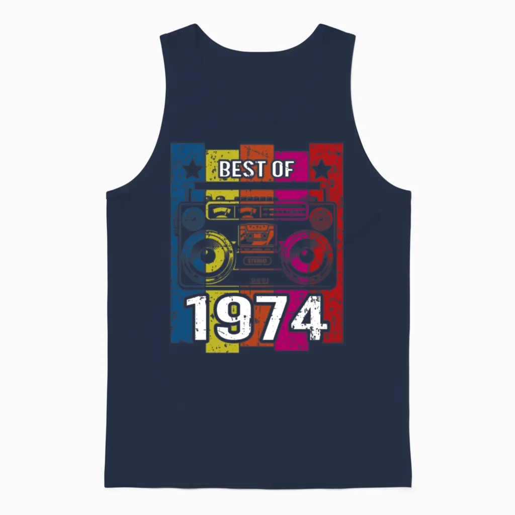 Best of 1974 Stereo Radio Cassette Player Birthday Unisex Tank Top in Navy