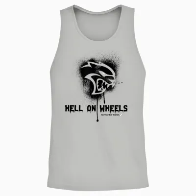 Dodge Hellcat T-Shirt with German Text "die Hölle Auf Räder, Gray Unisex Tank Top - Ash